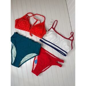 NWT Cupshe Two Peace Swimsuit Bikini Set Bralette Triangle High Waisted BUNDLE M
